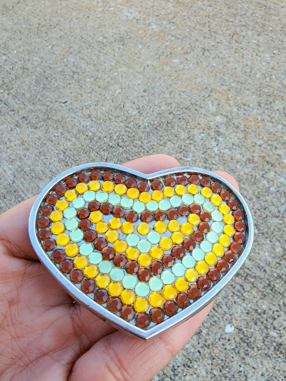 Bejeweled Heart Belt Buckle in Silver w/ Yellow, Brown, Mint